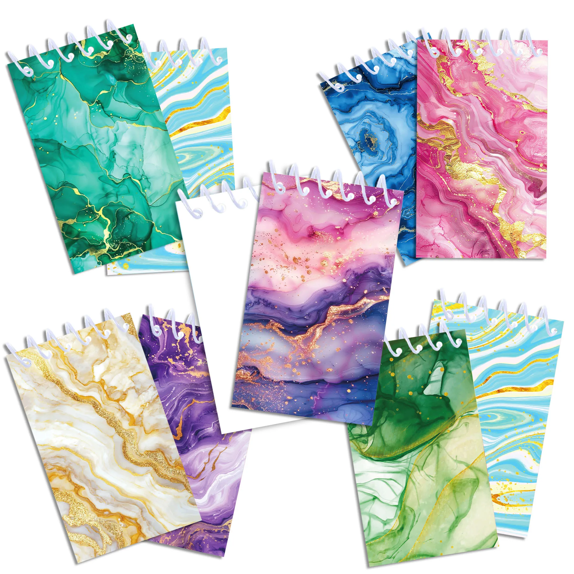 8/16/24pcs Gold Batik Gradient Spiral Coil Booklet Portable Pocket Notebook, Kids Gifts Office Stationery School Diaries