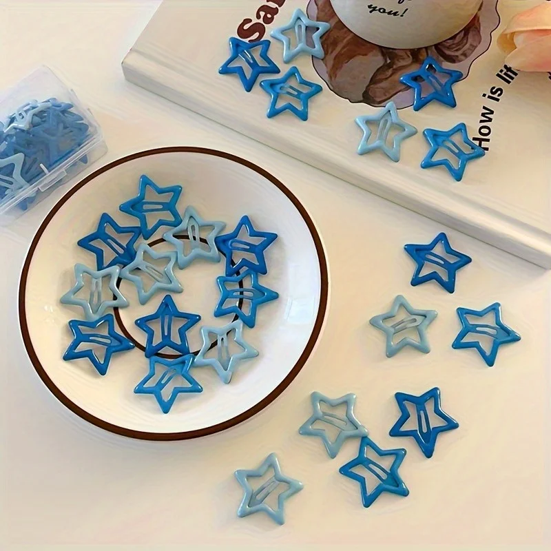 20 Stück Blaue Serie Fünfzackige Stern-Haarspangen Dopamin Kleine Clips Haaraccessoires für Frauen Stirn-Pony-Clips Haarnadeln Seitenclips – Detail 4