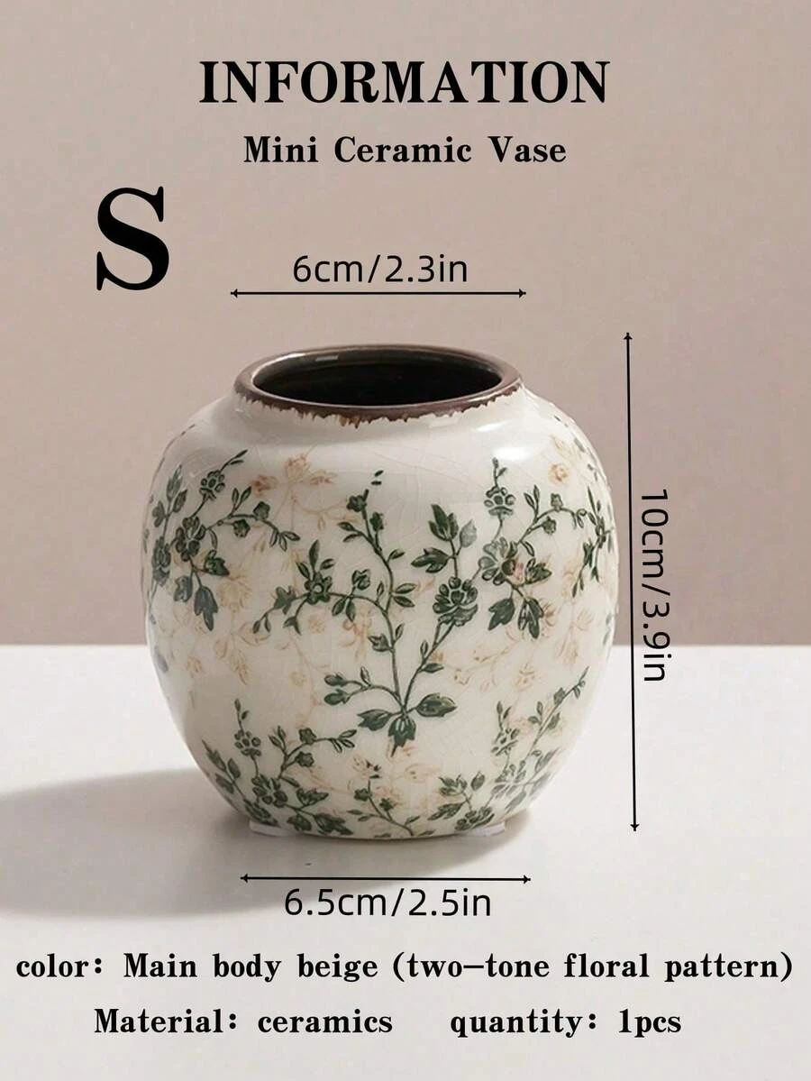 1/3pcs Mini Handmade Vintage Green Ceramic Vase, Crackle Glaze Rustic Farmhouse Floral Centerpiece, Boho Home Decor For Living Room, Study, Office Desk, Fresh & Dried Flower Display, Zen Style Accent Decor  sh25061744356644884