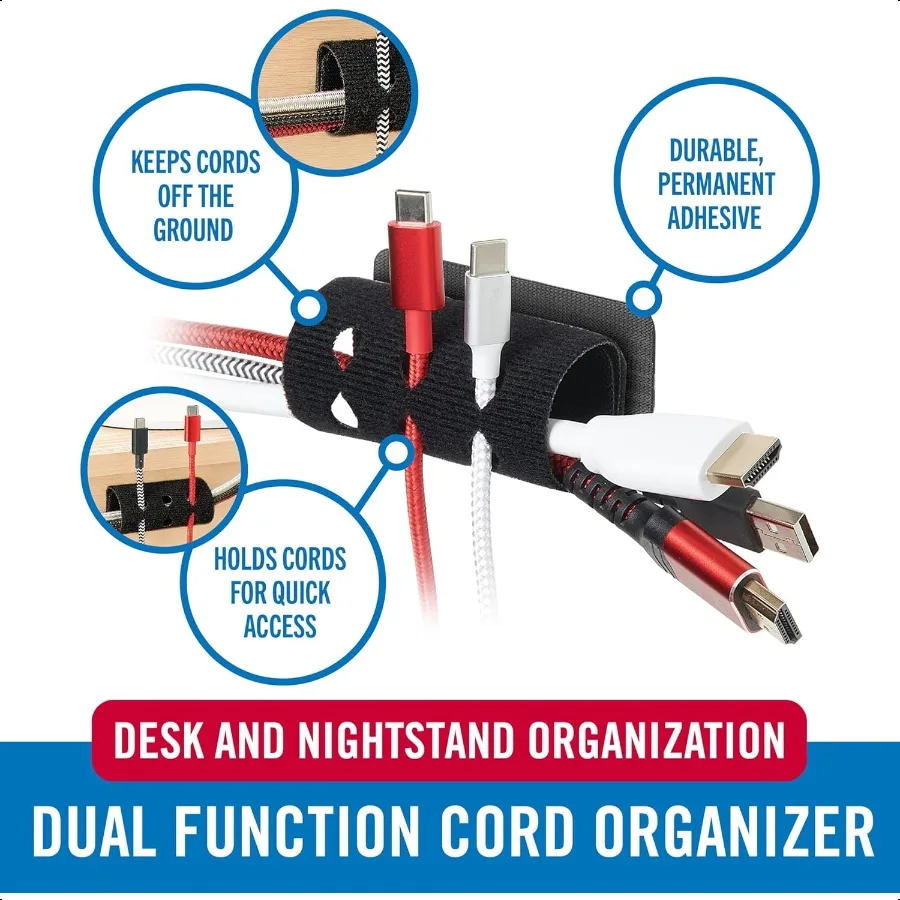VELCRO Brand Cord Organizer for Desk Cable Management Nightstand Organization Unique Dual Function Cable Sleeve Cord Keepers Co