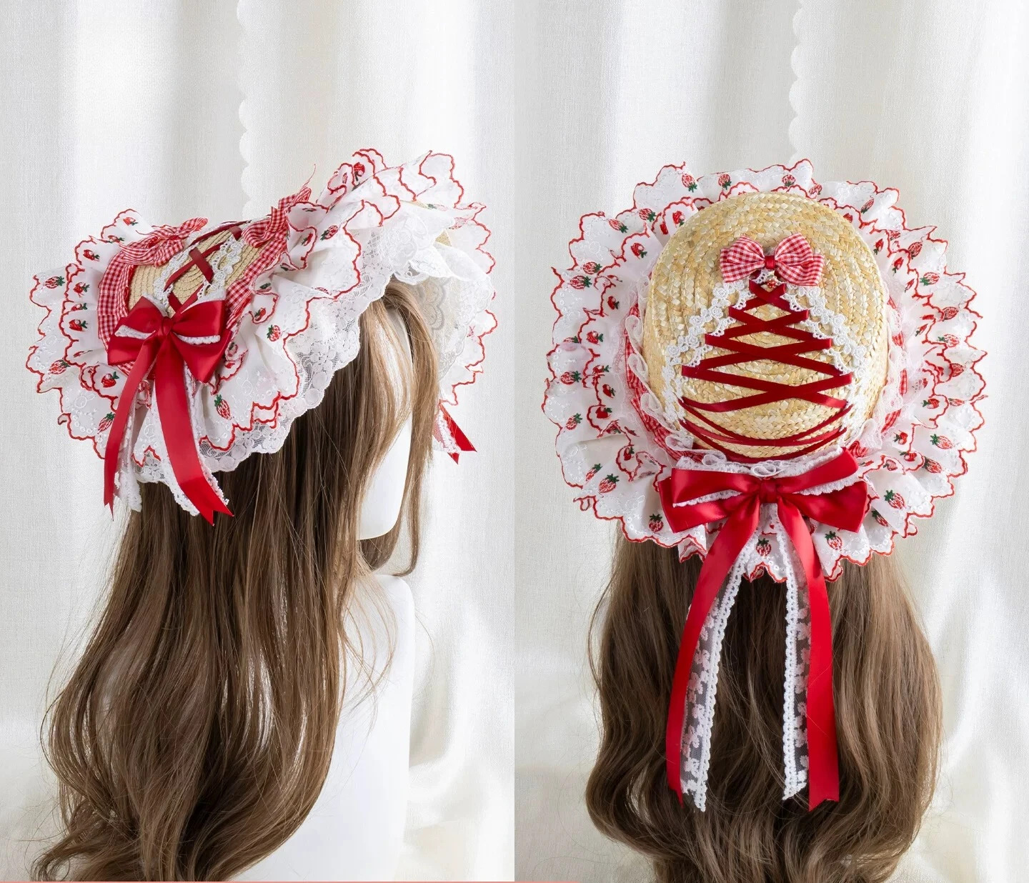 

Original Apple Sweetheart Lolita Lace Bow Straw Hat Skinny Sun Hat Lolita Top Hat Bnt