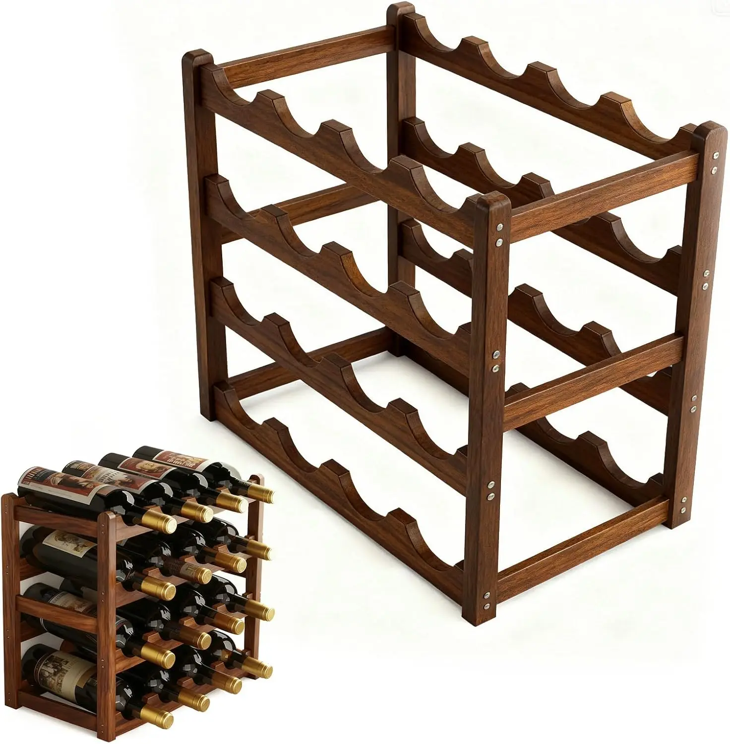 

4-Tier Bamboo Wine Rack, Freestanding Floor Cabinet Shelf Holds 16 Bottles, Retro Minimalist Home Decor for Countertop