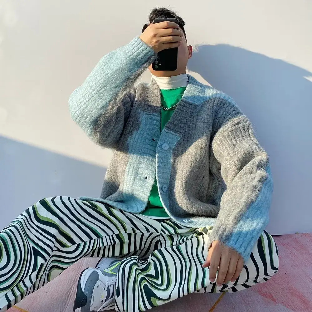 

Ретро уличный свитер большого размера, повседневный цветной свитер с v-образным вырезом, пальто ex High Street Lazy Sle, осенне-зимний вязаный топ