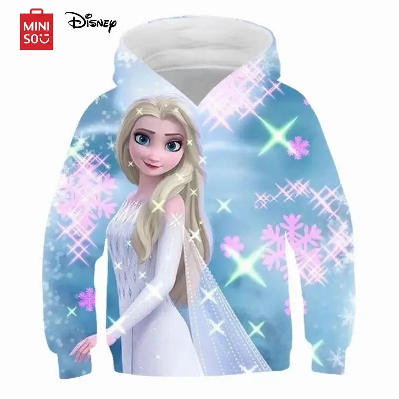 MINISO Disney Girls Frozen Children's Sweatshirt Anna Elsa Clothing Baby Boys Long Sleeve Pullover Toddler Sweater Autumn Hoodie