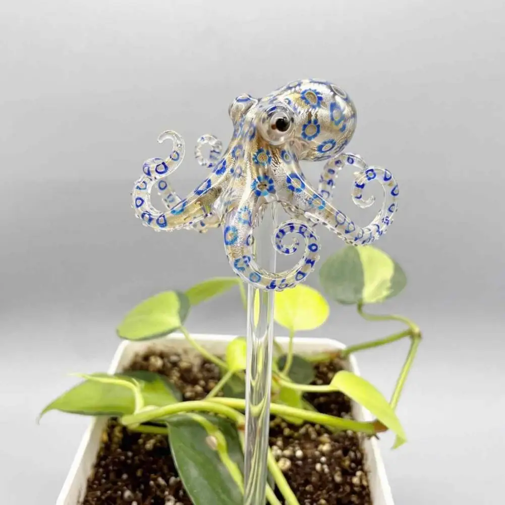 Handmade Glass Figurines Glass Garden Stakes Handmade Stained Glass Plant Stake Octopus Bird Turtle Garden Ornament for Indoor