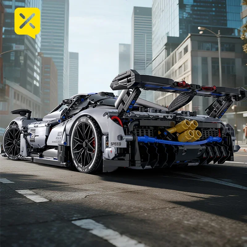 TOYLINX 3526-teiliges silber-blaues technisches Rennsportwagen-Bausteine-Set, Super-Sportwagenmodell im Maßstab 1:8, ideale Ziegelsteine, Geschenk für Jungen