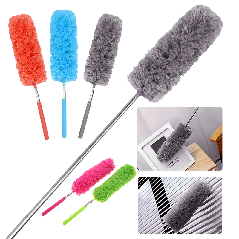 1 Pc Retractable Bendable Stainless Steel Long Handle Dusting Brush Microfiber Home Cleaning Tools