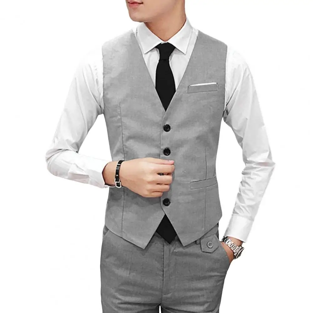 Men's Formal Classic Business Casual Dress Fashion Vest Suit Slim Fit Solid Color Waistcoat Thermal Coat