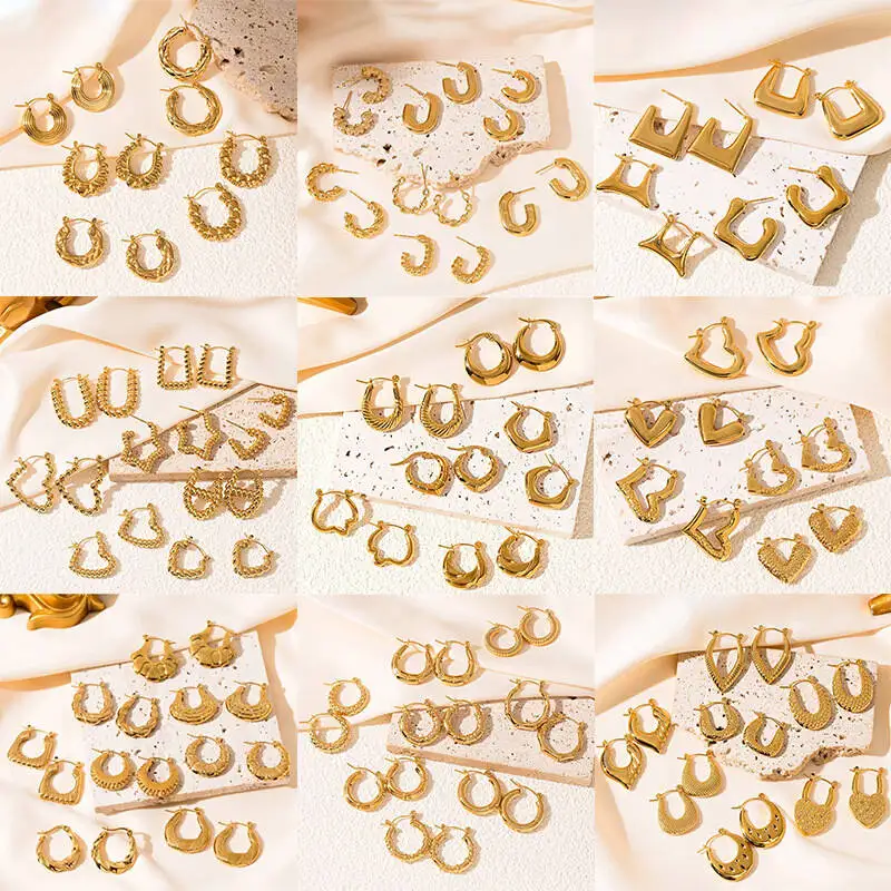 Flower hollow U-shaped hammer-pattern heart-shaped lines stainless steel ear ring, French retro fashion titanium steel earrings
