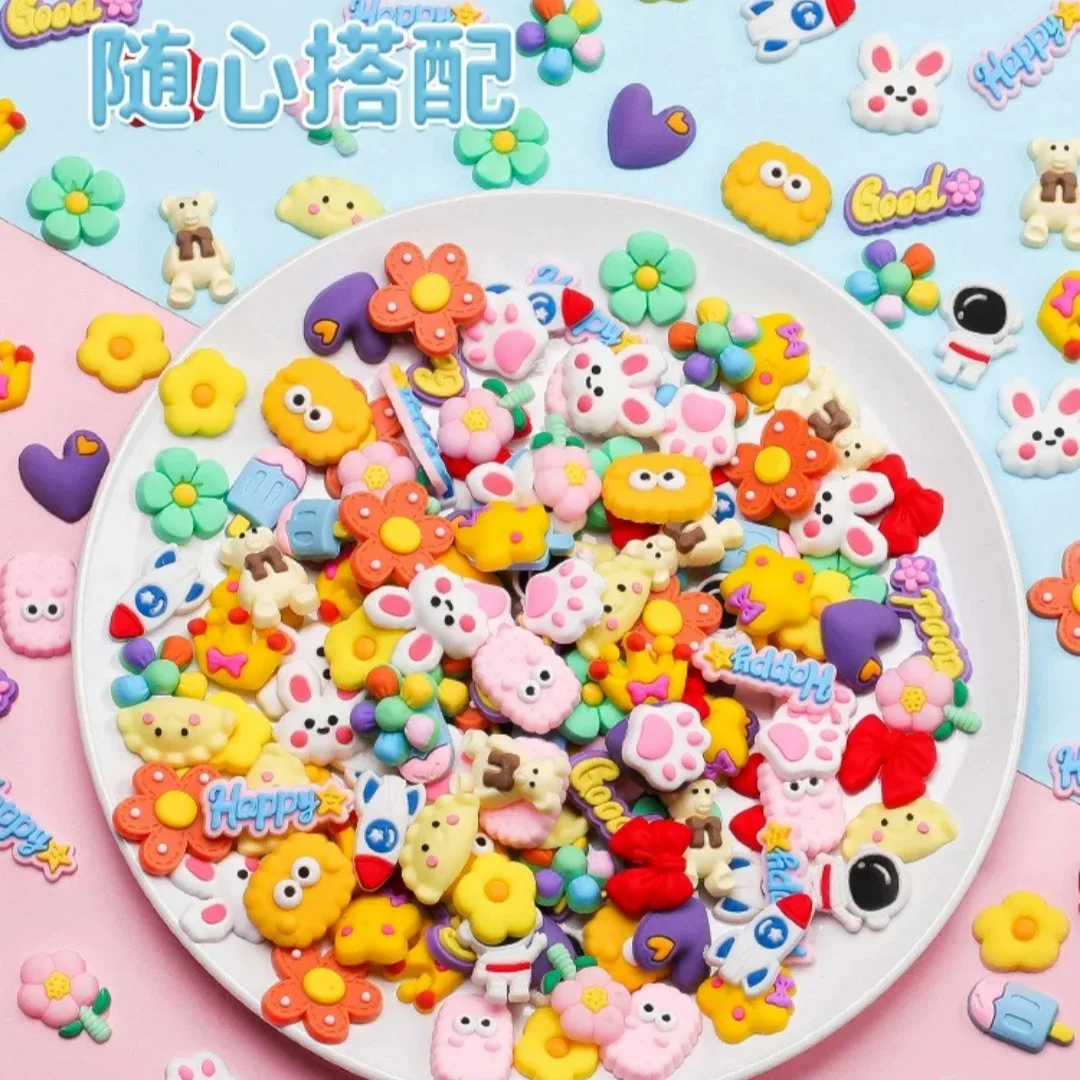 100pcs DIY Mixed Flower Animal Soft Rubber Stickers - Craft Accessories for Phone Cases, Pencil Holders, Cups, and Hair Clips