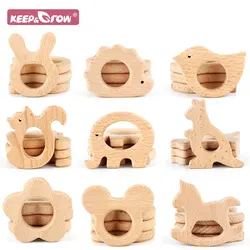 1Pc Baby Bijtring Houten Food Grade Cartoon Dieren Diy Kids Kinderziektes Ketting Verpleging Speelgoed Natuurlijke Beukenhout Baby Knaagdieren bijtring