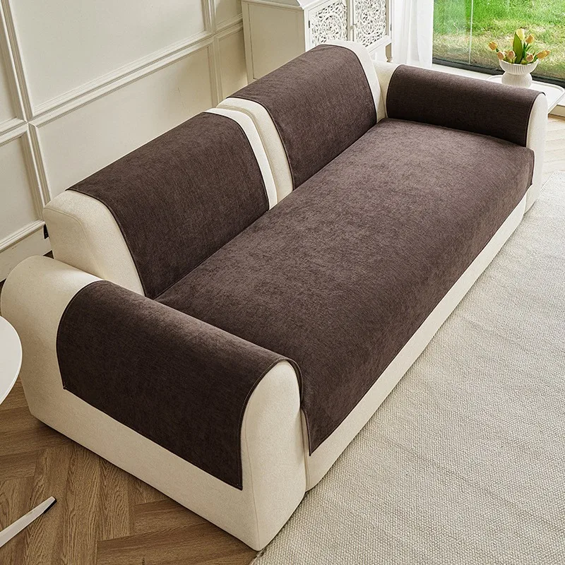 1pcs Solid Color Chenille Non-Slip Sofa Cover Waterproof  Dustproof Chair Pad Anti Cat Scratch Seat Cushion