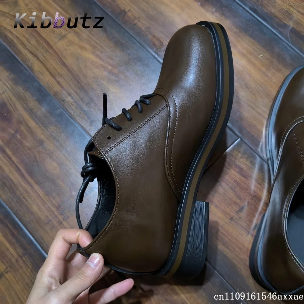 Retro Men Low Top Oxford Shoes Fashion Lace Up Square Toe Outdoor Spring Autumn Office Street Formal Business Casual Dress Shoes