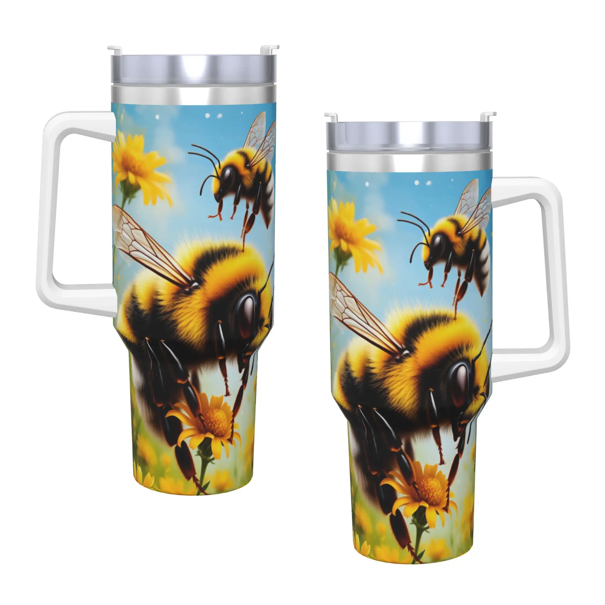Stainless Steel Tumbler Bee and Flowers Thermal Cups  Keep Heat Cold Drink Mugs Cup Travelist Graphic Water Bottle