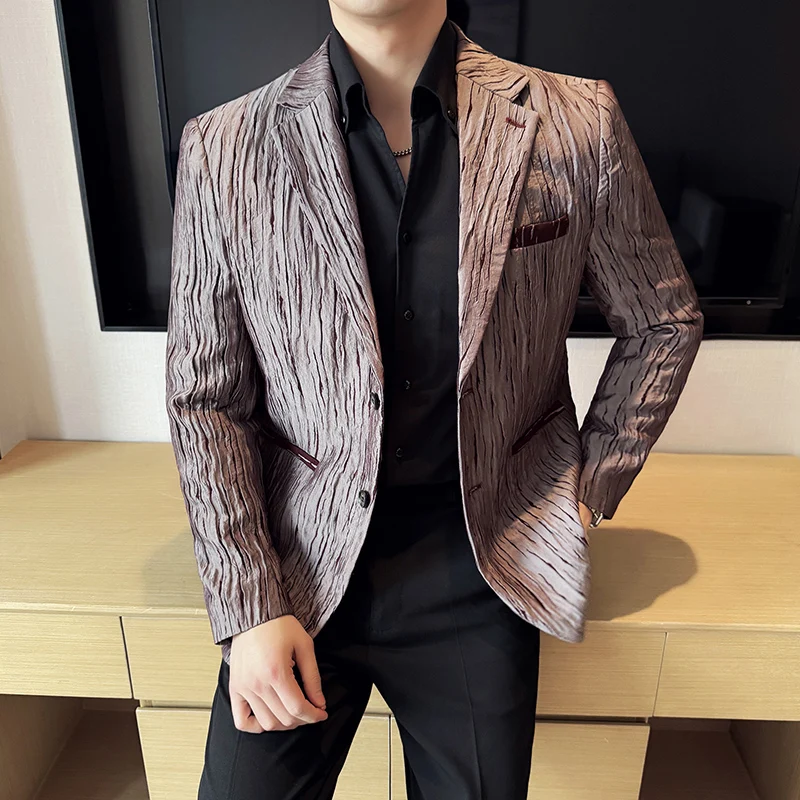 

Новый катионный шелковый модный повседневный пиджак в корейском стиле, тонкий костюм, пальто, мужская мода, деловой приталенный пиджак для свадебного платья в социальном стиле