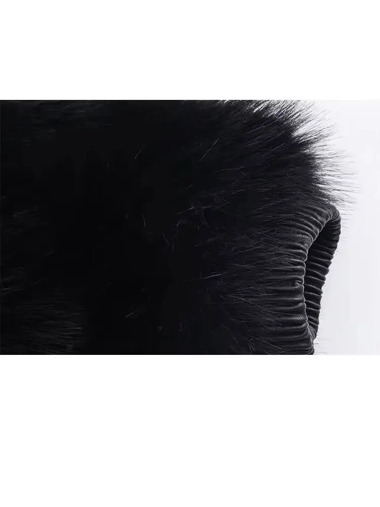 HH جديد أزياء الشتاء امرأة تنوعا طويلة الأكمام الوقوف طوق سستة فو الفراء تأثير سترة الإناث معطف غير رسمي نمط الشارع #4