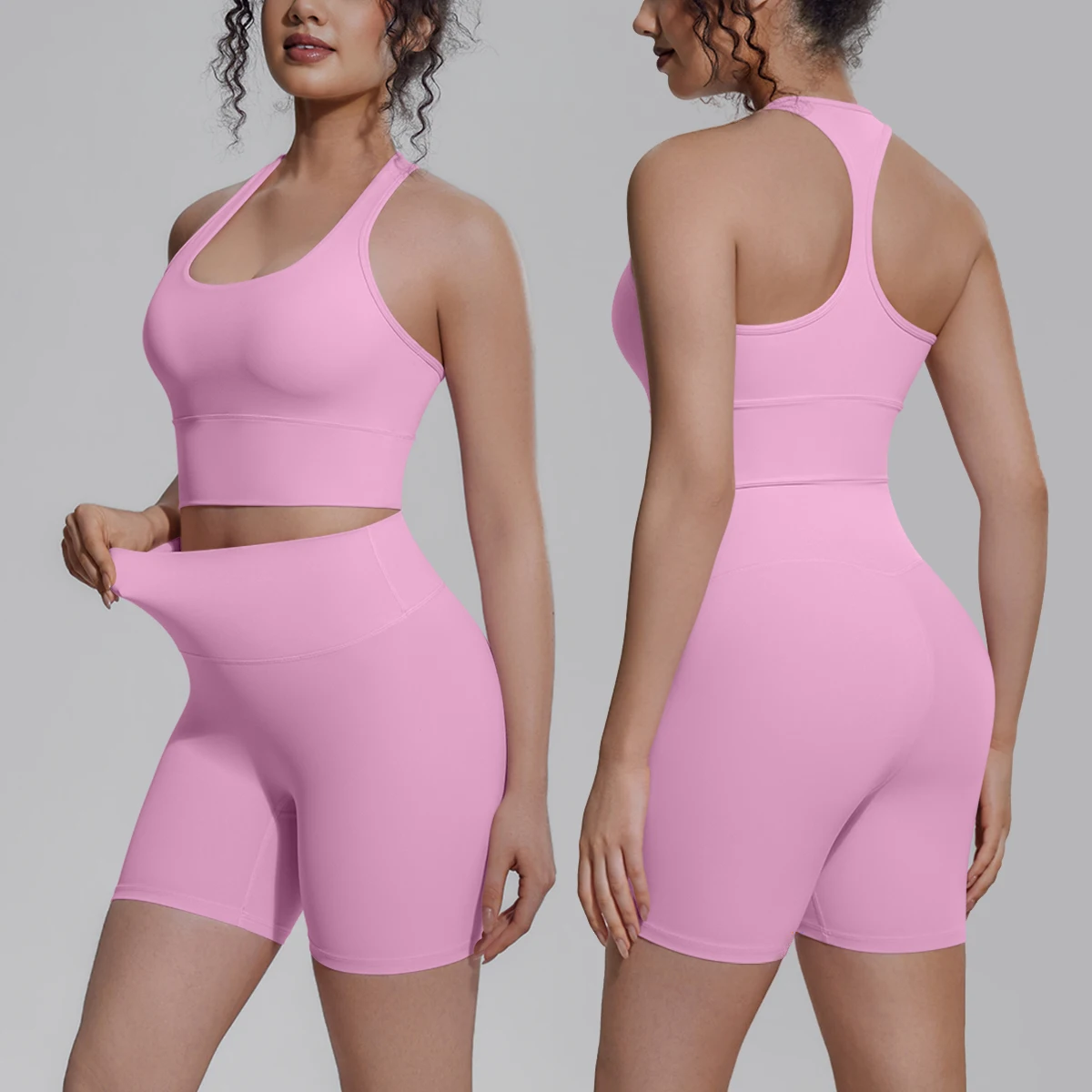 

2PCS Yoga Set Woman Summer Sport Yoga Vest Top Beautiful Back Quick-Dry Peach Buttocks Fitness Shorts Yoga Set Customizable Logo