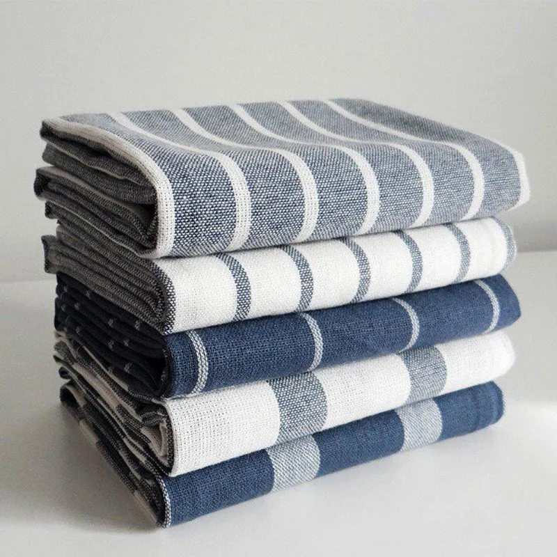 1Pc 46x70cm Geometric Cotton Blue Tea Towel Plaid Striped Kitchen Table Dinner Cloth Napkin Placemat