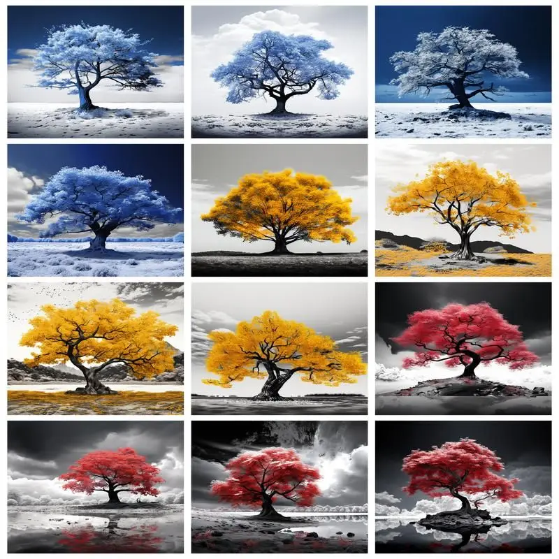 

GATYZTORY Paint By Number Blue Yellow Red Tree Wall Art DIY Frame Picture By Number Acrylic Canvas Painting For Decoration