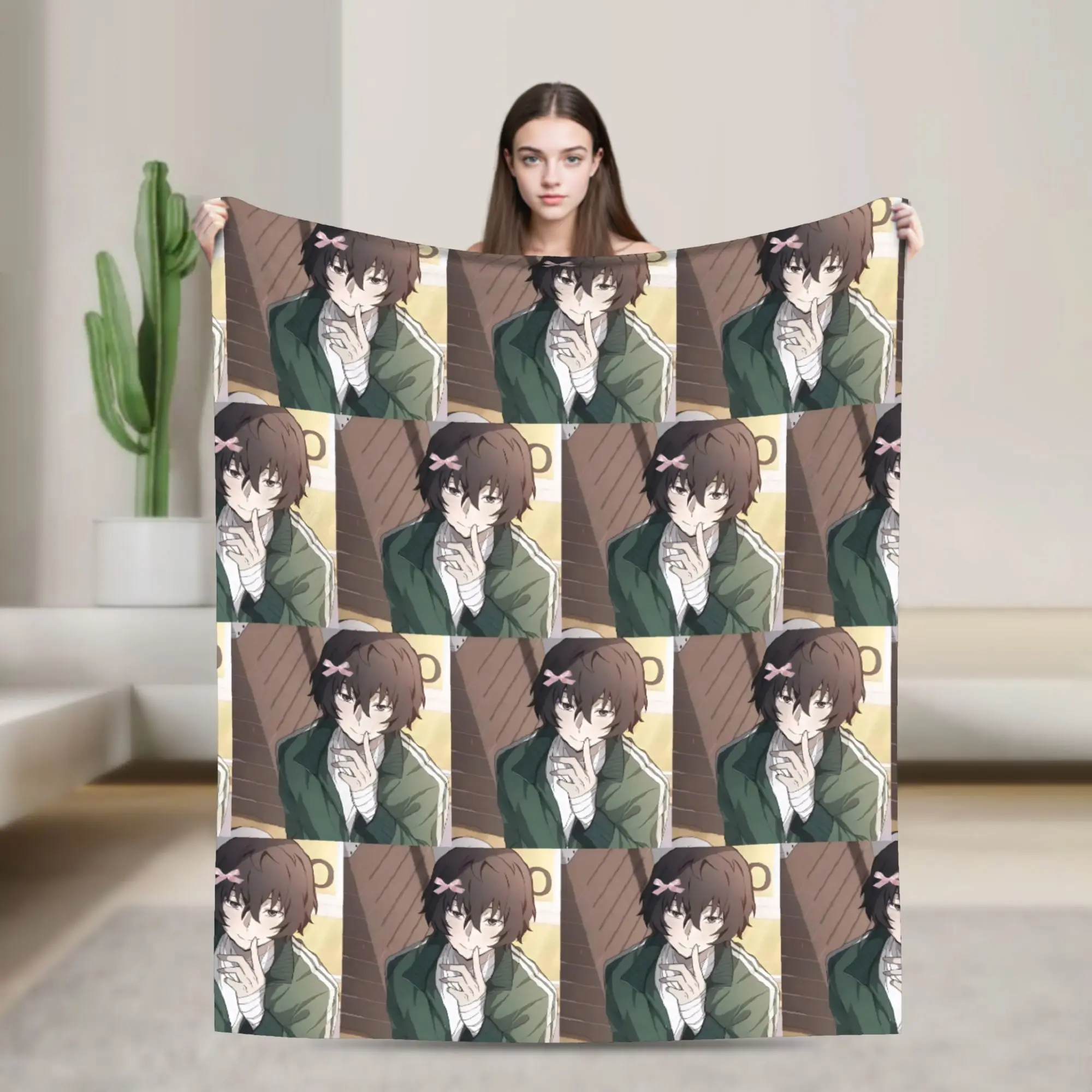 Dazai Bungo Stray Dogs Blanket Flannel Print  Multi-function Warm Throw Blanket for Bed Bedroom Bedspreads