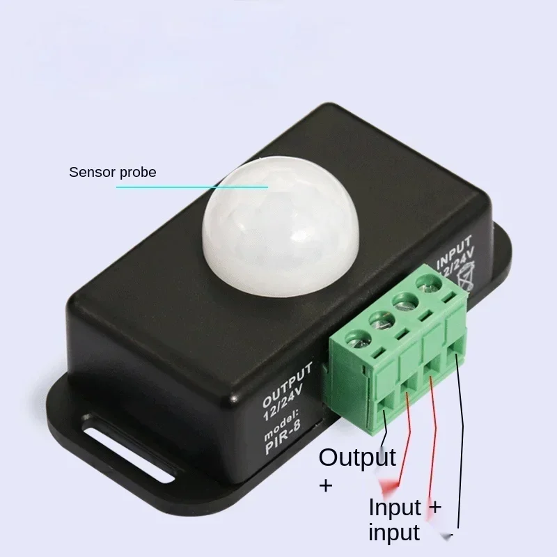 Interruptor com sensor de movimento pir, ajuste automático, dc 12v 24v 8a, detector infravermelho ir, módulo de interruptor de luz para cabos de lâmpada de luz de tira led