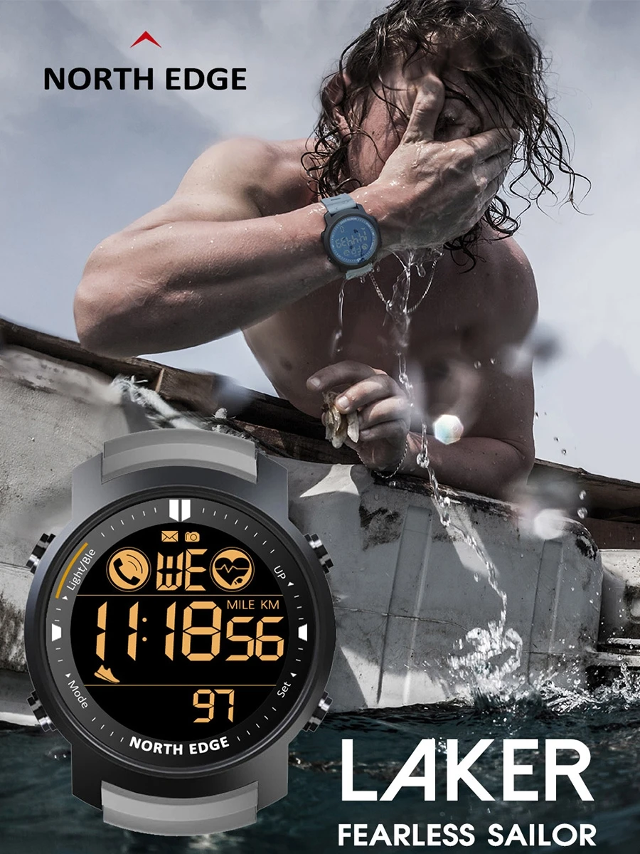 NORTH EDGE ساعة ذكية للرجال مراقب معدل ضربات القلب مقاوم للماء 50 متر السباحة الجري الرياضة عداد الخطى ساعة توقيت Smartwatch أندرويد IOS