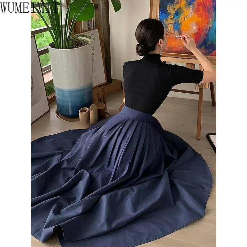 

Unique and beautiful dark blue high-waisted pleated skirt 2025 new women's clothing is popular this year in early spring