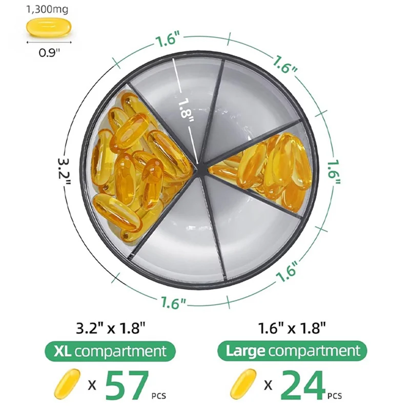 A84X-Travel Pill Case Box 6 Grids Large Pill Cup Bottle Organizer For Holding 7 Various Vitamins Supplement Organizer