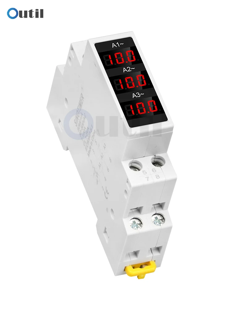 

1~100A 3 Way 3 Phase AC Ammeter AC110V 220V Current Monitoring Instrument LED Digital Display DIN-Rail Ammeter