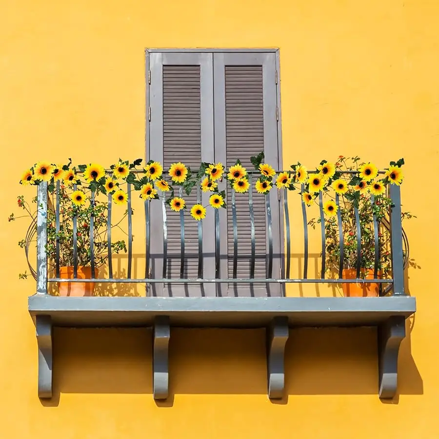 10 عبوات من إكليل عباد الشمس الاصطناعي، 8.2 قدم/قطعة من عباد الشمس الحريري مع أوراق خضراء، كروم زهور لغرفة المنزل والمطبخ والحديقة نحن #2