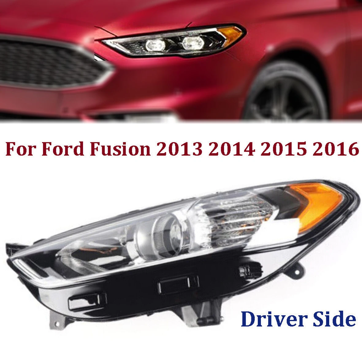 Driver Side Headlight Halogen Chrome Durable Left Side Headlamp Fits For 2013- 2016 Ford Fusion 4 Door Sedan New Headlight