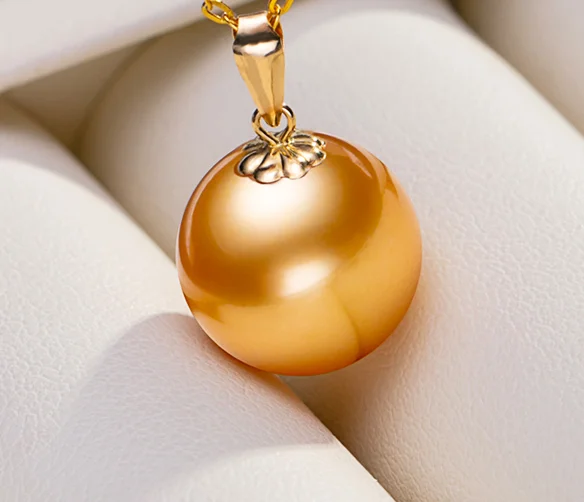 

Charming 11-12mm Natural Sea Genuine Gold Perfect Round Pearl Necklace Pendant 1106AAA