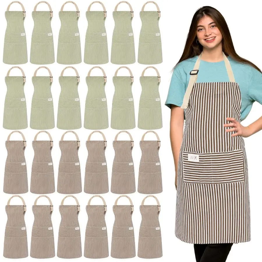 

24 Pcs Aprons for Women Men with 2 Pockets Linen Cooking Kitchen Apron Adjustable Bib Chef Apron Bulk Aprons Unisex