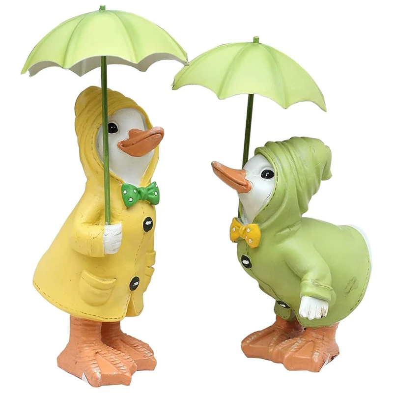 

2Pcs Garden Ducks Statues, Cute Little Ducks With Umbrella Garden Resin Ornament Garden Duck Outdoor Decoration