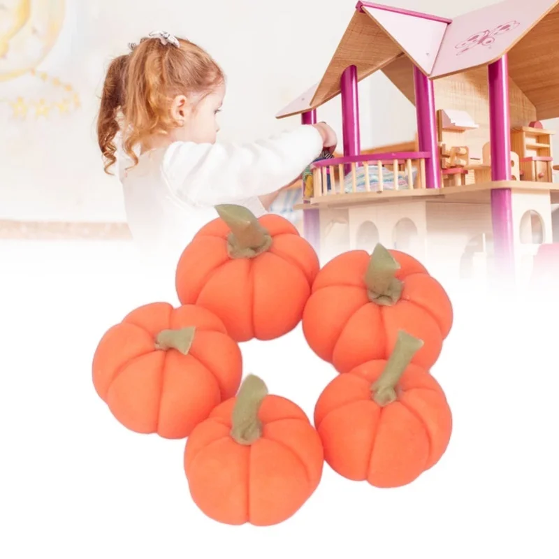 10pcs 1:12 Dollhouse Miniture Pumpkins Artificial Clay Lifelike Decoration Mini Fake Harvest Pumpkins For Halloween
