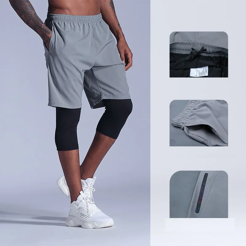 Men Student Basketball 2 in 1 Shorts + Leggings Sport Suits Gym For Soccer Exercise Hiking Running Fitness Board Short Pant 166