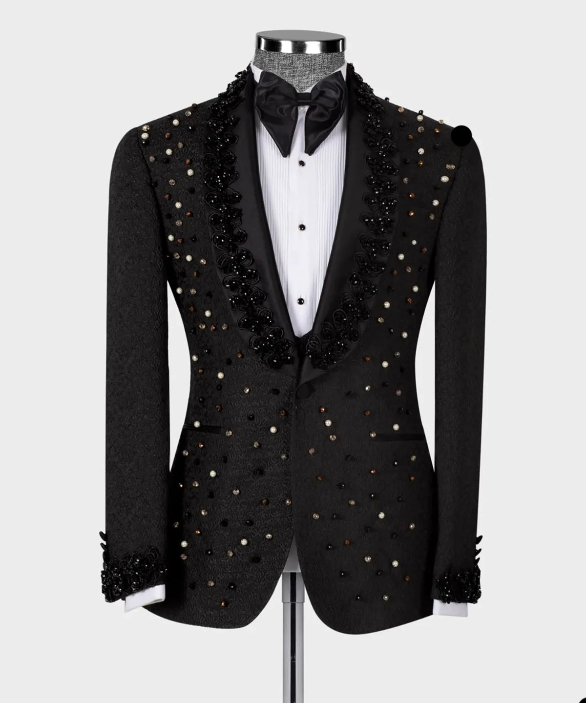 Fashion Jacquard Wedding Men's Suit New Beads Appliques Slim Fit 2-Pieces Tailor-Made Groom Formal Occasions Size Customized