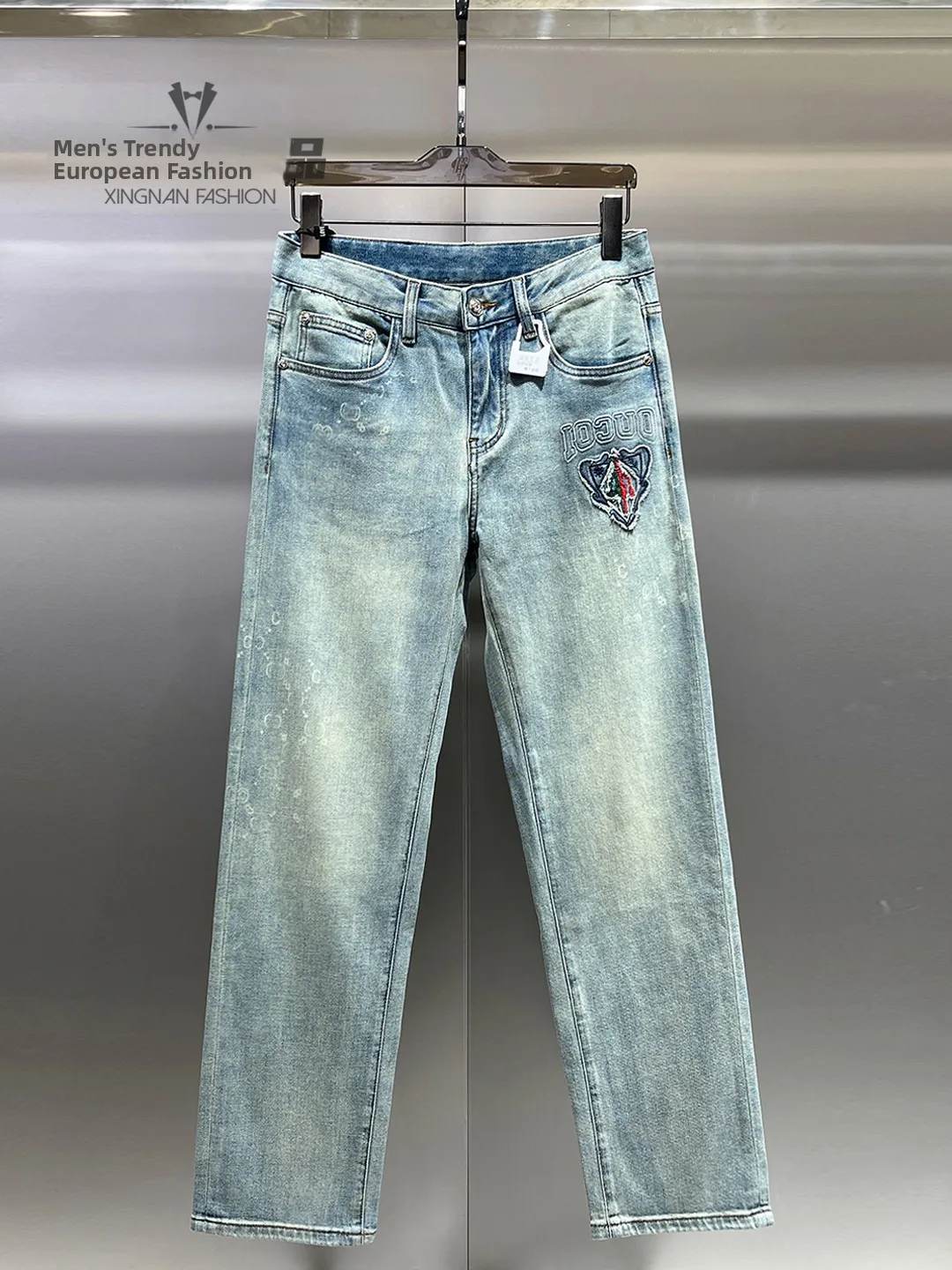 

High Quali Men's Straight Leg Jeans Embroidered Print Loose Fit Casual Trousers Spring 2026 New Arrival Faionable