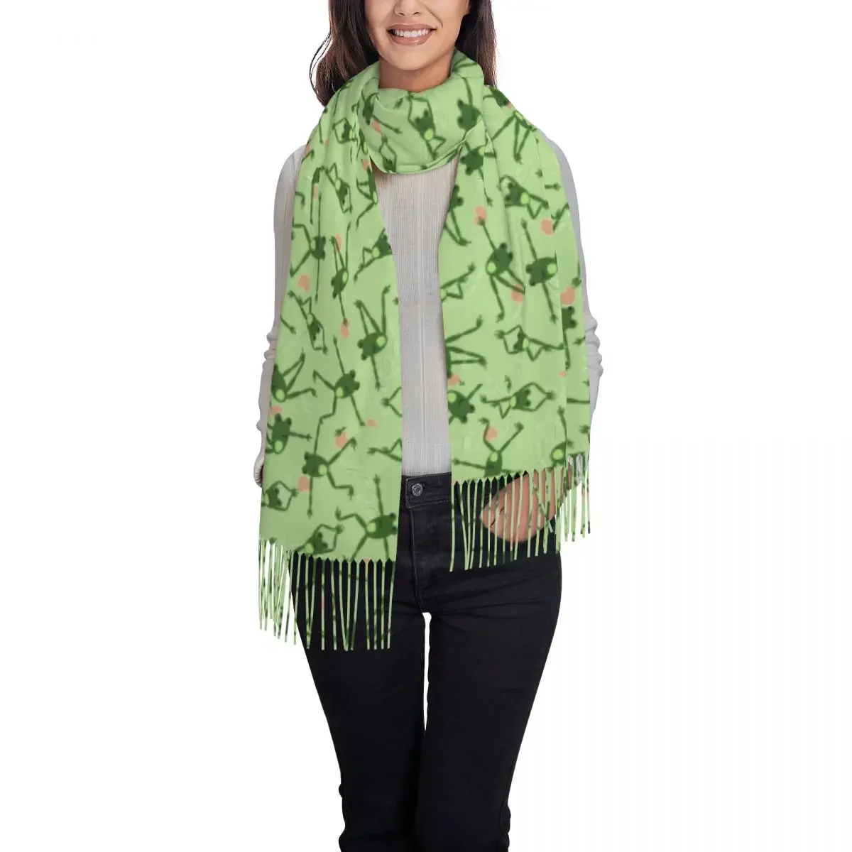 Outdoor Scarf Winter Funny Frog Doing Yoga Shawls Wrpas Cartoon Animal Printed Bufanda Women Casual Scarves Wraps