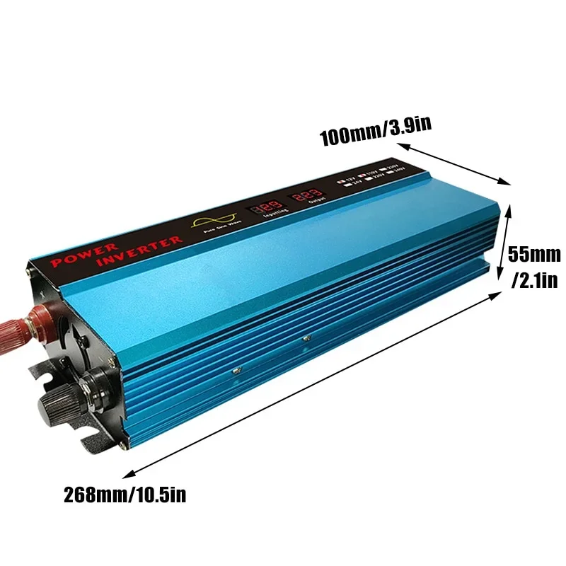 2000W Peak Power Inverter DC 12V/24V To AC 110V/220V Pure Sine Wave Car Inverter Dual Digital Display Voltage Transformer