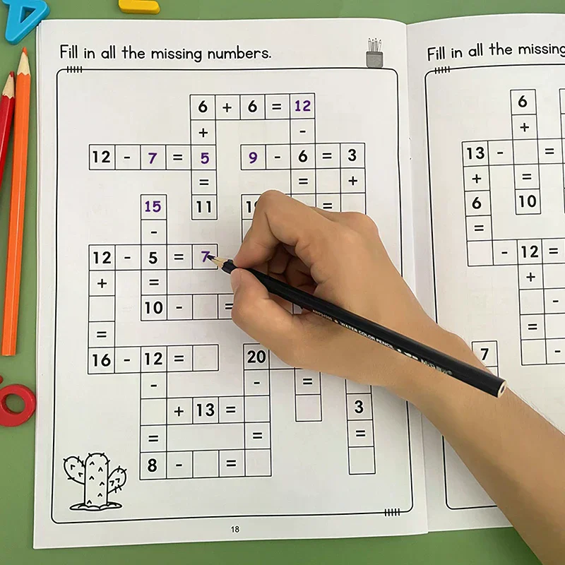 Mathe-Kreuzworträtsel, Addition, Subtraktion, Multiplikation, Division, Criss-Cross-Spiel, Mathe-Arbeitsbuch, Montessori für Kinder im Alter von 5–8 Jahren