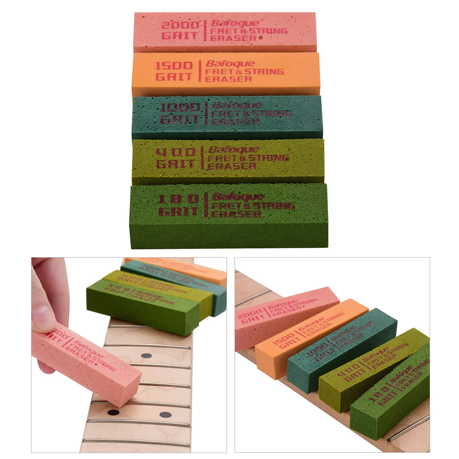 Fret Polishing Erasers Abraisive Rubber Blocks with 180/400 /1000/1500 /2000 Grit Guitar Fret Strings Polishing Maintaining