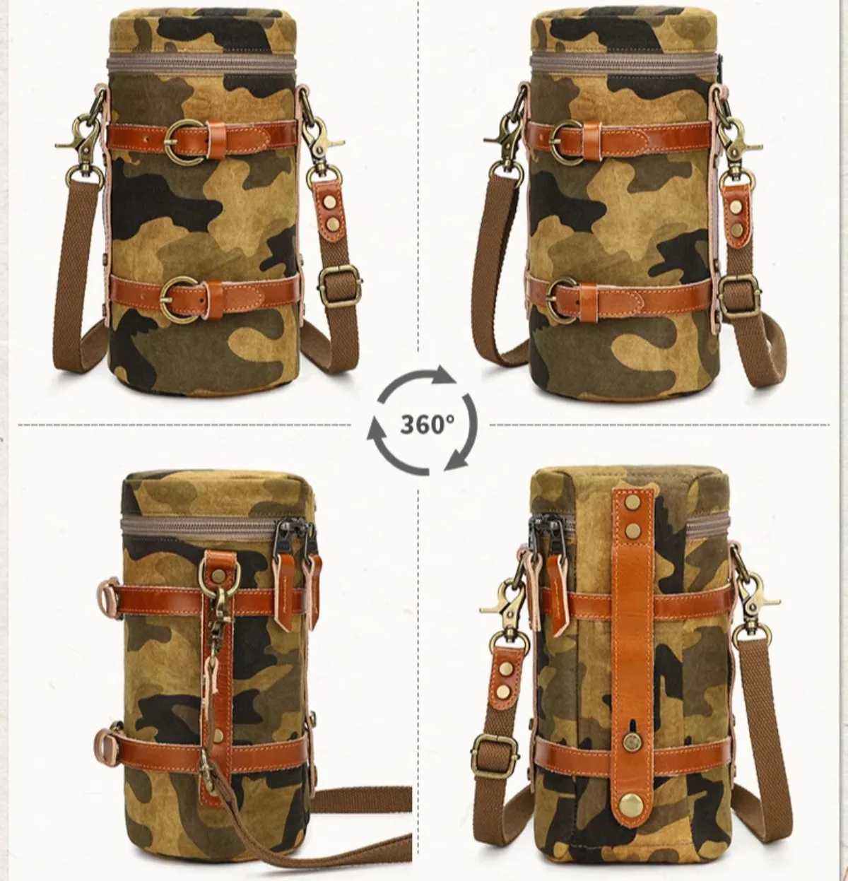 Waterproof Canvas Camo Camera Lens Bag Case Pouch Protect Cover Insert Fit Canon Nikon 18-135mm 24-105mm 70-200mm