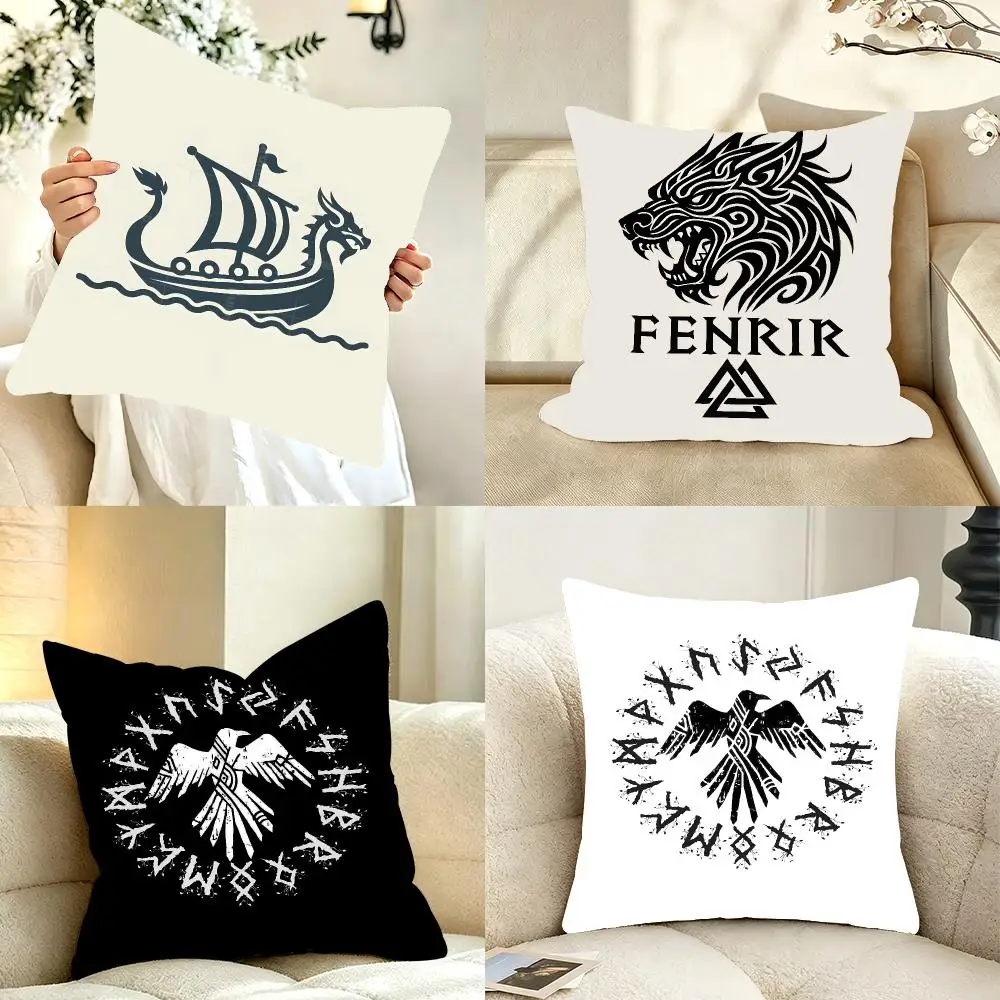 Theme Symbol Viking Logo Cushion Cover Bedroom bed reading backrest cushion Festive plush holiday Soft plush throw