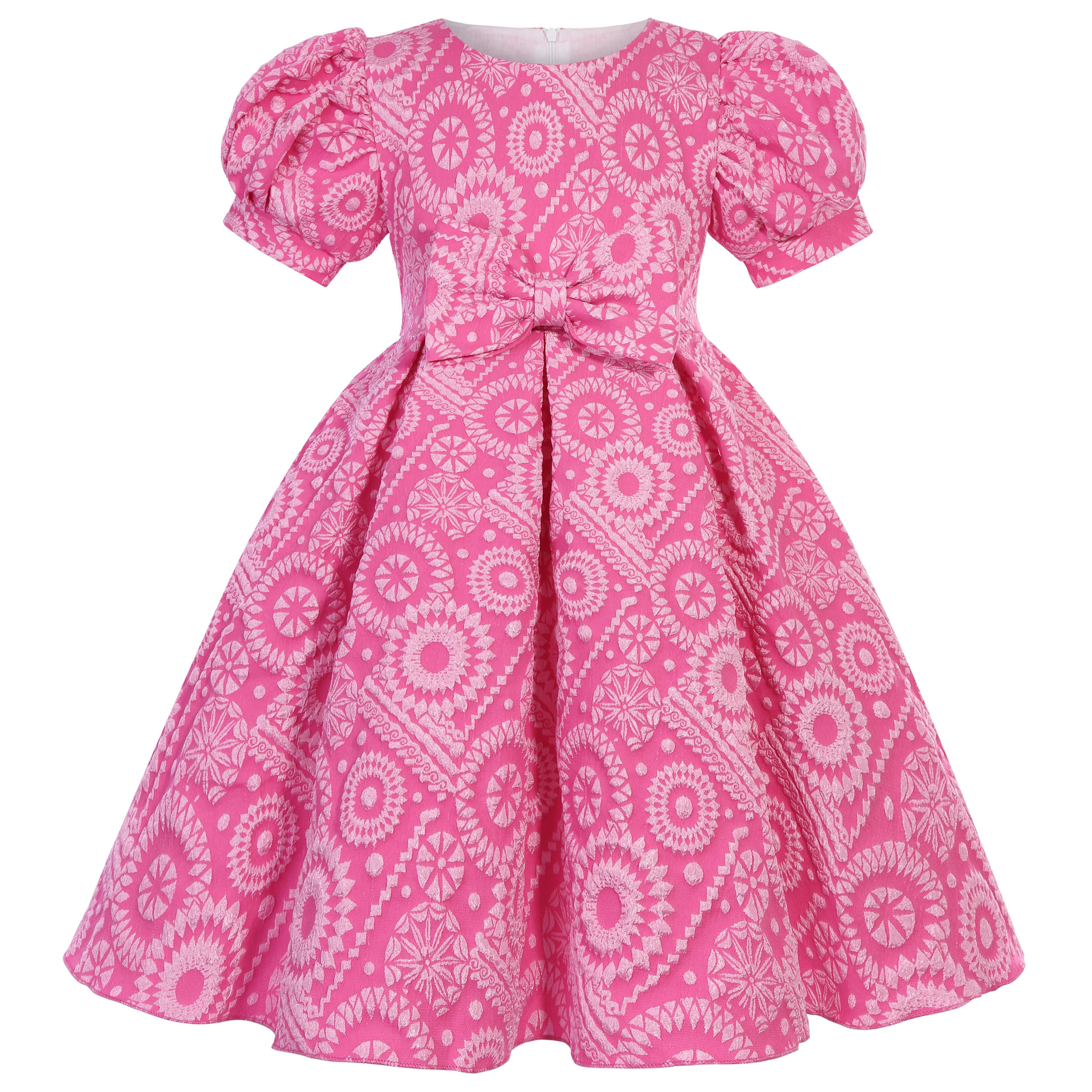 Europa und die Vereinigten Staaten Außenhandel heiße neue Kinder Blase Ärmel Prinzessin Kleid Kleid Blumenmädchen Schleife Druck flauschig