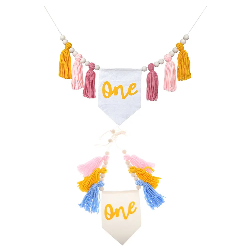 

2 pcs Photography Decoration Tassel Banner First Birthday Decorations Girl Baby Wall Hanging Stylish Reusable