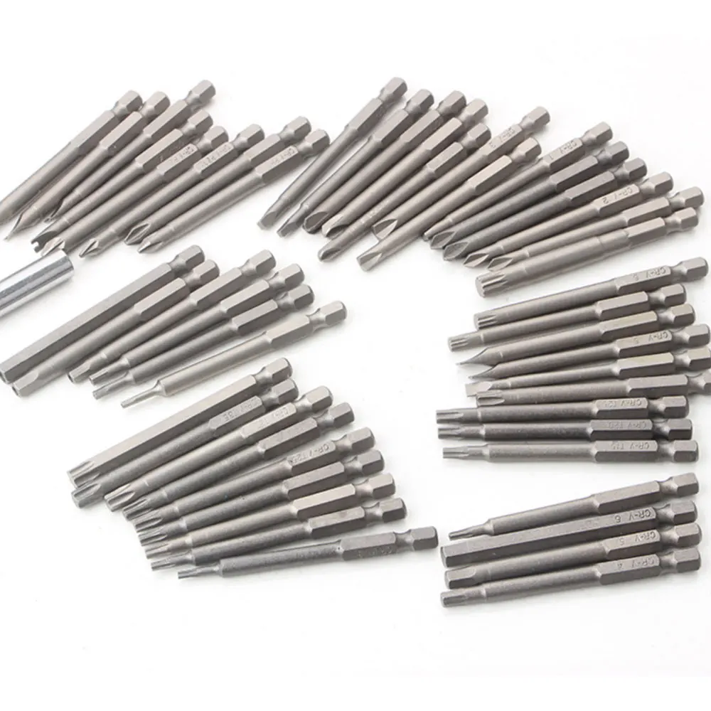 50pcs 75mm Extra Long Reach Bit Set Security Screwdriver Bits Torx Star Hex Bit