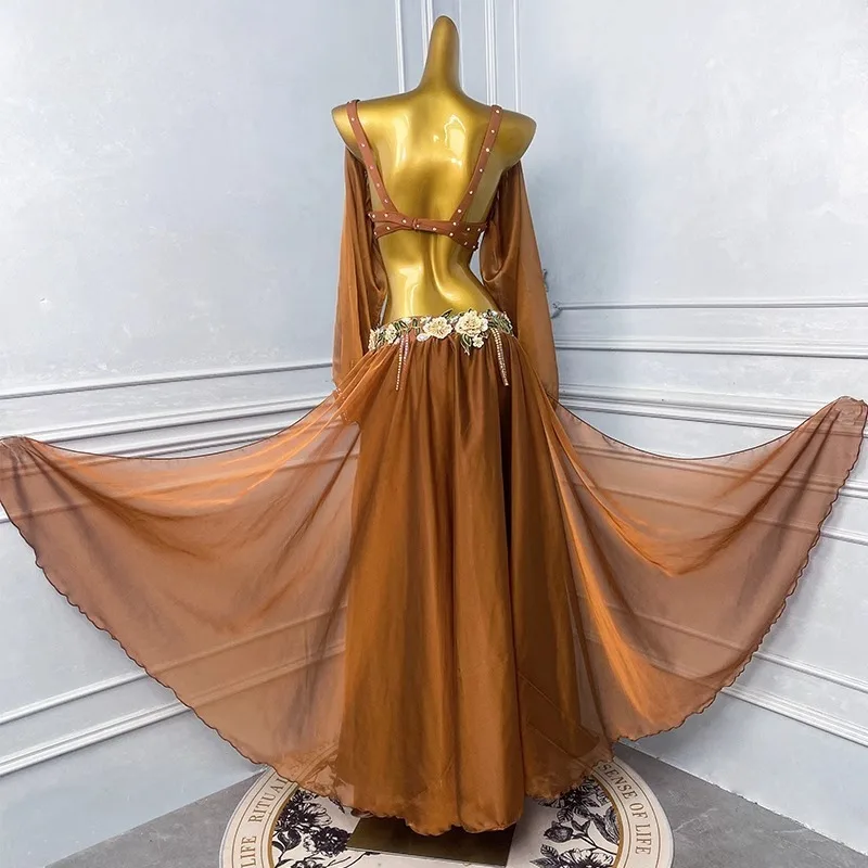 Maßgeschneiderte Bauchtanzkleidung, Performance-Kostüm für Frauen, orientalischer Tanzanzug, Übungskleid, BH, langer Rock, Set für Bauchtanz
