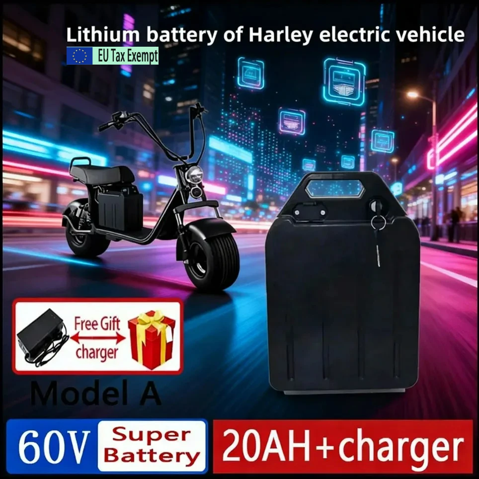 Image of Für Harley Zweirad-Elektromotorrad Batterie 60V 20Ah 30Ah 40Ah 18650 Lithium-Batterien Wasserdicht Citycoco Faltbarer Roller
