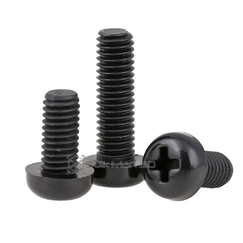 10/20/50PCS M2 M2.5 M3 M4 M5 M6 M8 Black Nylon Plastic Pan Head Cross Round Screw Bolt Length 4mm-60mm